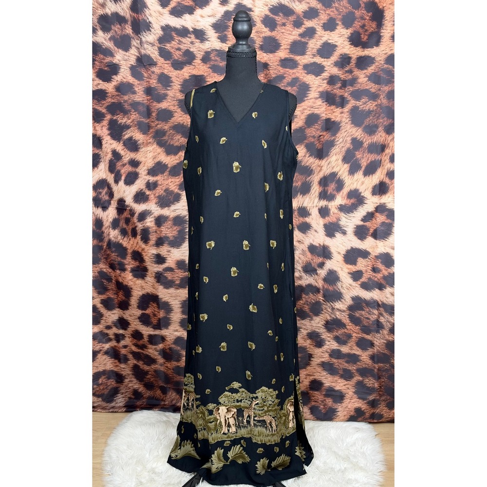 Vintage Caribou New York Safari Animal Print Maxi Dress